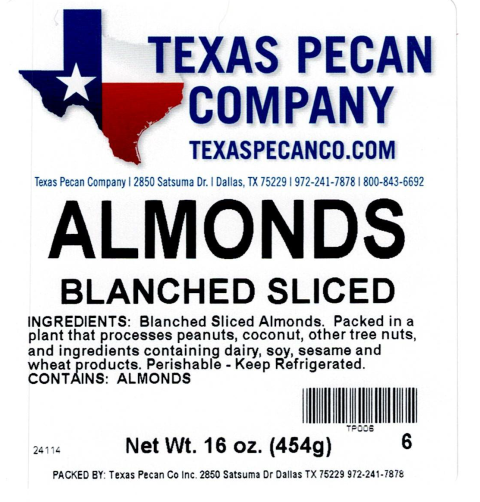Texas Pecan Company Blanched, Sliced Almonds 16 oz