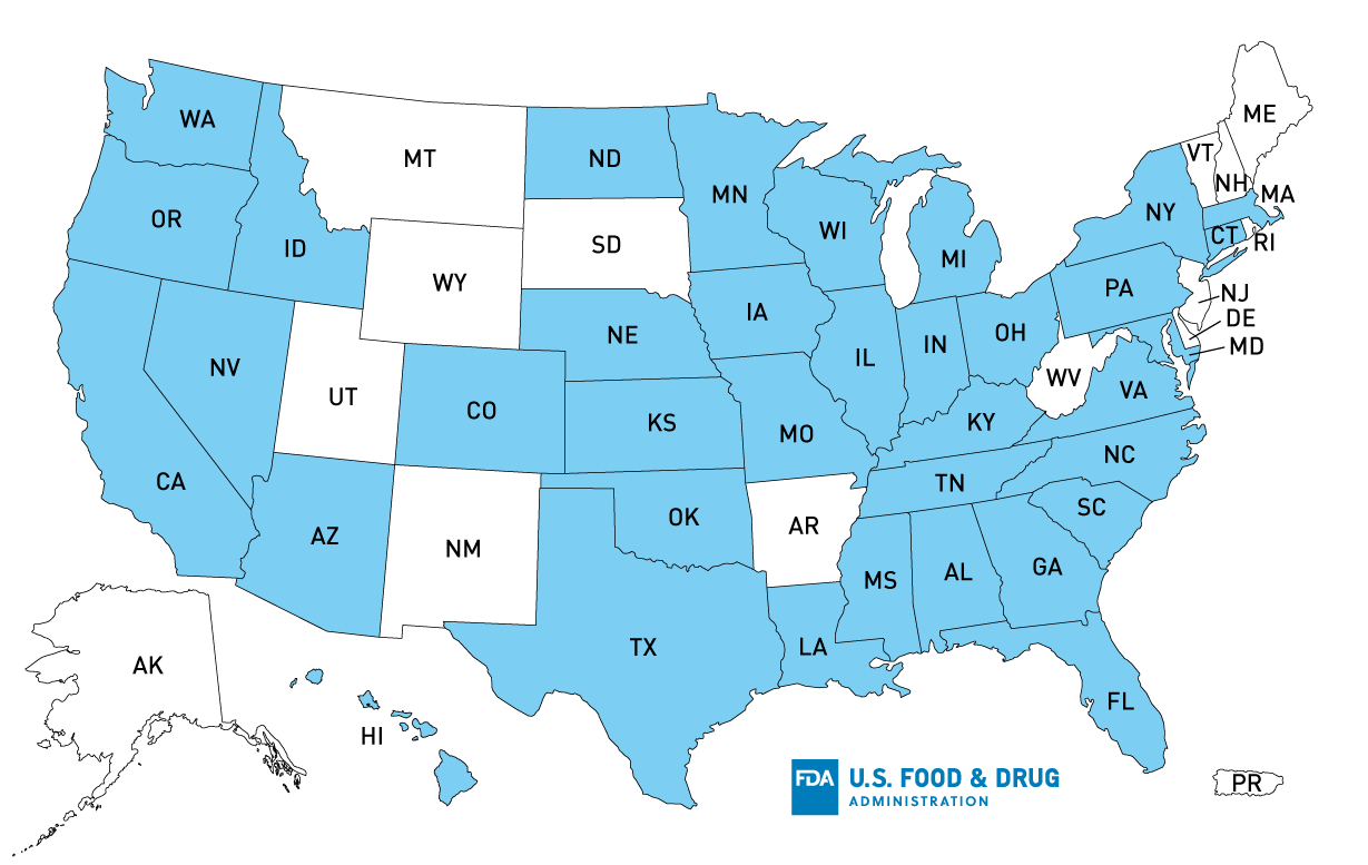 Outbreak Investigation of Listeria monocytogenes from Dole Packaged Salad - Map of U.S. Distribution of Recalled Packaged Salad (February 1, 2022)