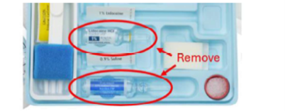 Example Kit with Lidocaine and Saline Solution-both circled Example Kit with Lidocaine and Saline Solution-both circled