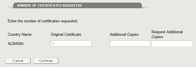Figure 9: Update Number of Certificates Requested