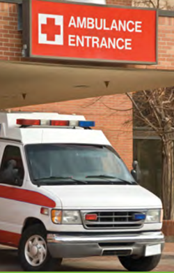 Image of an ambulance outside of the ambulance entrance