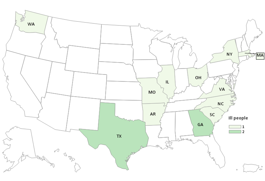 Outbreak Salmonella Peanut Butter CDC Case Count Map