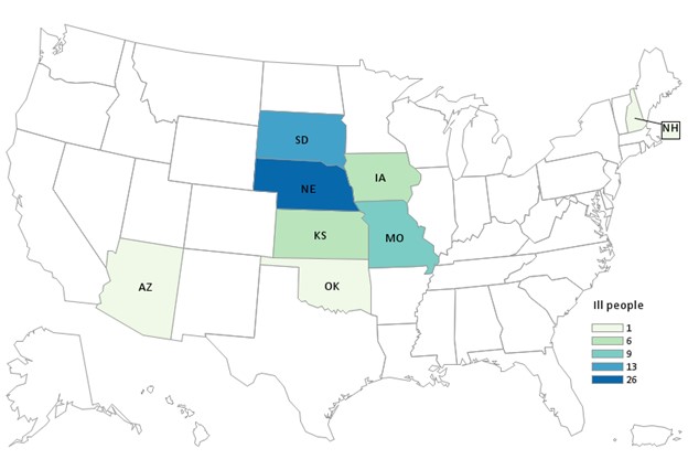 Outbreak Investigation of Salmonella from Sprouts (December 2022) - CDC Distribution Map as of 2/28/2022