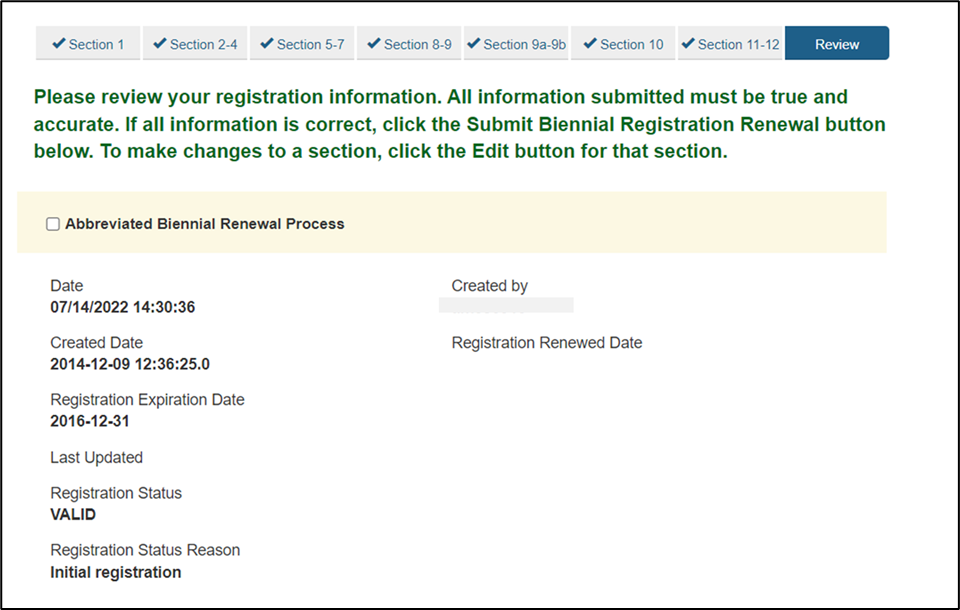 Food Facility Registration User Guide: Biennial Registration Renewal - Figure 3