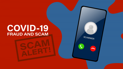 COVID-19 Fraud and Scam alert illustration, image of mobile phone with possible scam caller.