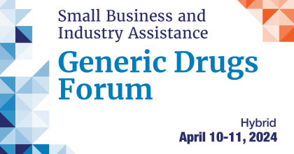 SBIA webinar standard text graphic that says Generic Drugs Forum. 