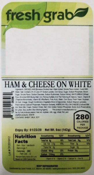 Label, Fresh Grab Ham & Cheese On White Wedge