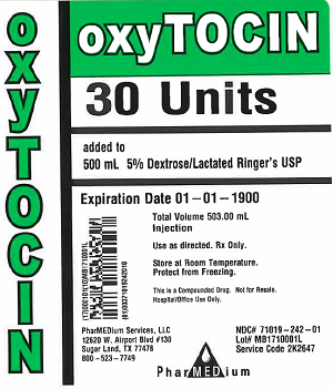 "Image 2 - Oxytocin 30 Units added to 500 mL 5% Dextrose/Lactated Ringer's o;s USP, NDC 71019-242-01"