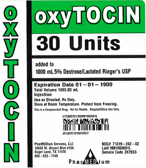 "Image 1 - Oxytocin 30 Units added to 1000 mL 5% Dextrose/Lactated Ringer's USP, NDC 71019-242-01"