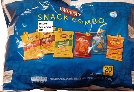"Clancy's Snack Combo, 20 bags, Sell by JUN 07 2017"