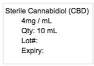 Photo 1, Labeling, Sterile Cannabidiol, 4mg/mL