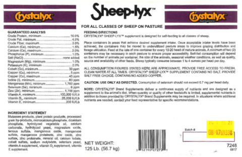 Label: Crystalyx, Sheep-lyx, Net Wt. 125 lb., Batch/Lot # B01769338