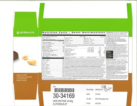 "Herbalife Protein Bar carton nutrition facts panel"
