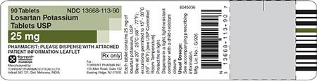 Green/White Label, Losartan potassium tablets, 25 mg, 90 count