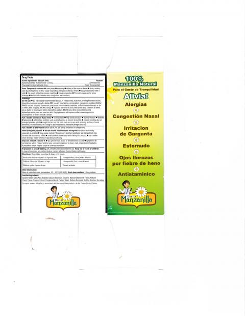 "Doctor Manzanilla Allergy & Decongestant Relief, 4 FL OZ. (118 ml), UPC 7 62558 00204 1 Back"