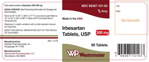 "Product label WP Westminster Irbesartan Tablets, USP, 300mg, 90 tablets"