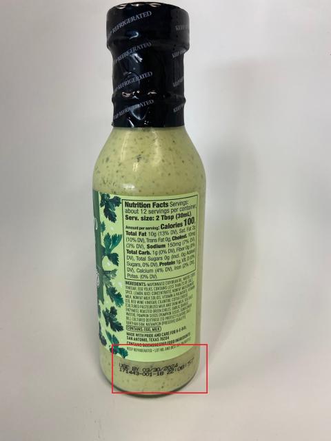 HEB Cilantro Cotija Natural Dressing_Use by Date Location