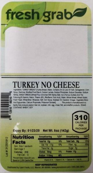 Label, Fresh Grab Turkey No Cheese Wedge