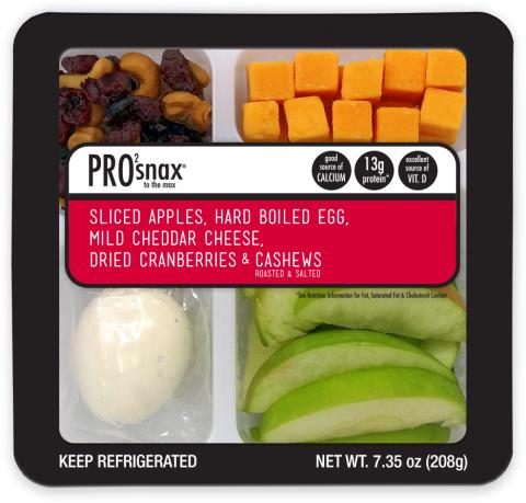 Label, Pro2Snax To The Max Granny Apples /Hard Boiled             Egg/Cheddar/Cashew & Craisin