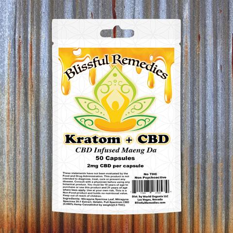 Blissful Remedies Kratom + CBD, CBD Infused Maeng Da, 50 Capsules