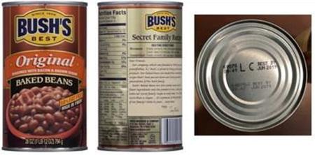 Bush’s Best Original Baked Beans, 28 oz, UPC 0 3940001614 4, Lot Codes 6057S LC & 6057P LC, Best By Jun 2019