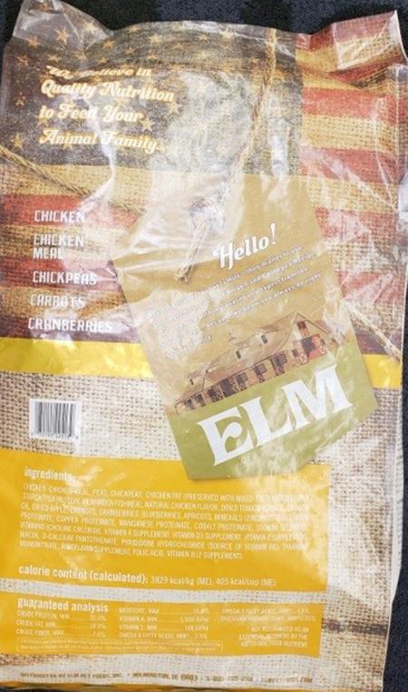 Elm Pet Food, back label