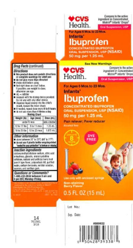 CVS Health Infants’ Ibuprofen, Oral Suspension, 50 mg per 1.25 mL, 0.5 oz. Berry Flavor” 