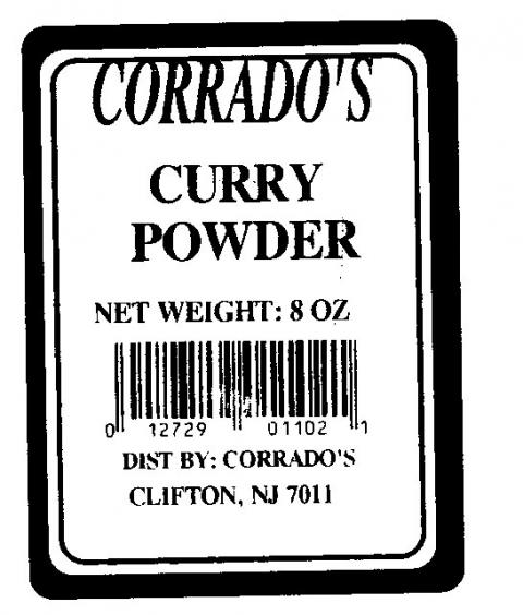 Corrado’s Curry Powder, 8 oz., label UPC 0 12729 01102 1