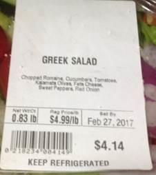 Example of Greek Salad Label