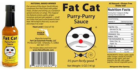 Fat Cat-brand Purry-Purry Sauce Hot Sauce, 5 ounce product image and label