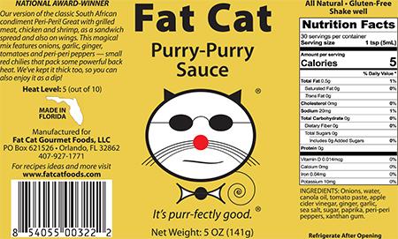 Fat Cat-brand Purry-Purry Sauce Hot Sauce, 5 ounce product label