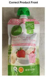 Front Label Simple Truth Organic Fruit Puree with Nonfat Greek Yogurt, Banana, Strawberry, & Banana