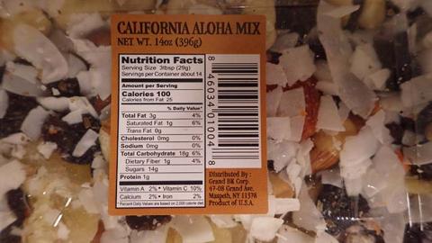 California Aloha Mix, Nutrition Facts