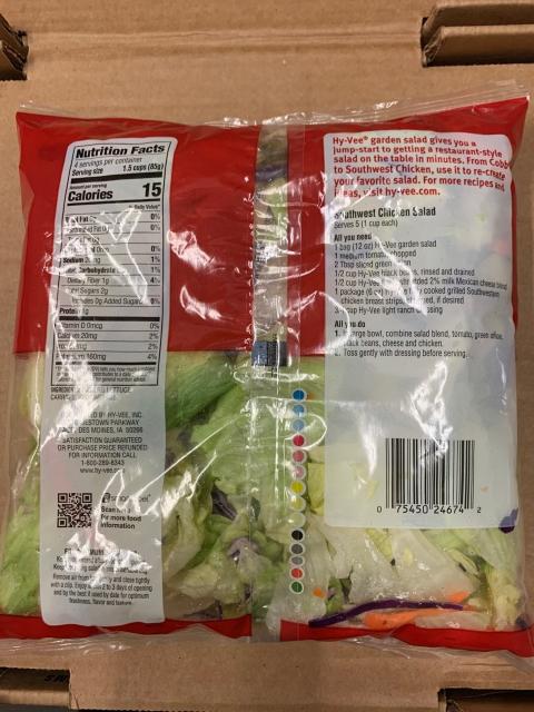 Image – HyVee Garden Salad, 12 oz. - Bag Back Panel