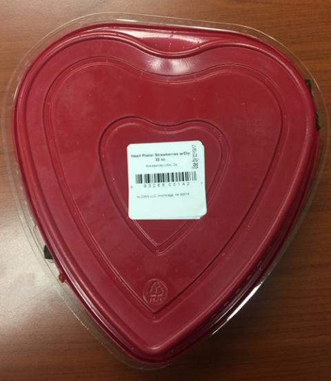 Heart Plastic Platter Strawberries w Dip with Chocolate Frosting Refrigerated, back