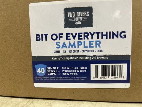 7.	“Two Rivers Coffee Bit of Everything Sampler, 40 single serve cups”