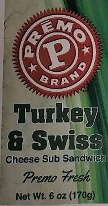 Product labeling, Premo Turkey & Swiss Cheese Sub Sandwich 6 oz