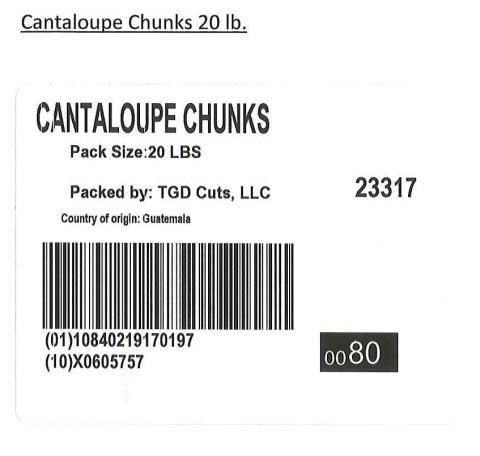 Label for Cantaloupe Chunks 20 lbs. 