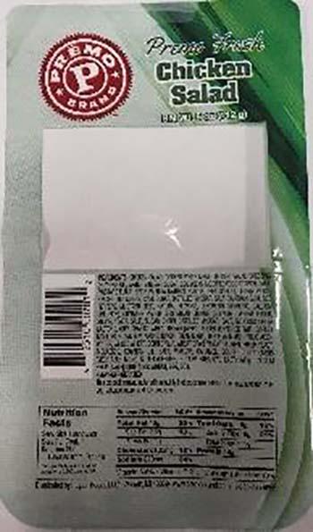 Product labeling, Premo Chicken Salad Wedge Sandwich 5 oz 