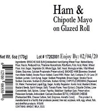 Product labeling, Premo Ham & Chipotle Mayo on Glazed Roll 6 oz