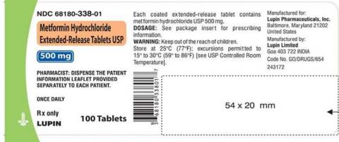 Photo 1 – Labeling, Metformin Hydrochloride Extended Release Tablets USP 500 mg, 100 tablets