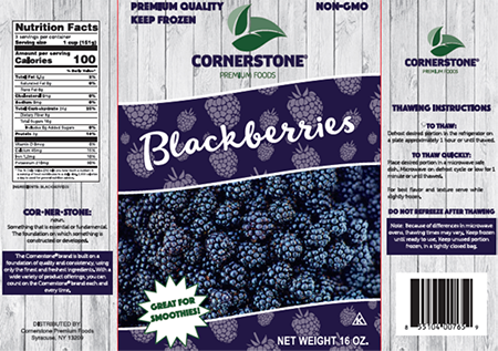 Label, Cornerstone Frozen Blackberries