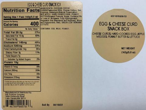 Photo 1- Labeling, Egg & Cheese Curd Snack Box