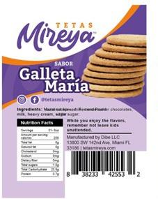 Image 1 – Product Labeling for “Tetas Mireya Sabor Galleta Maria”