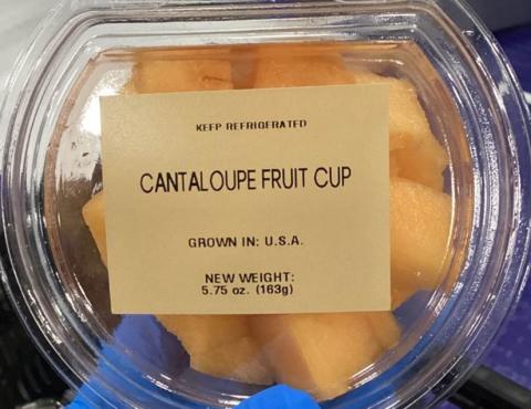 Image 1: “Photograph of label of Cantaloupe Fruit Cup, 5.75 oz.”
