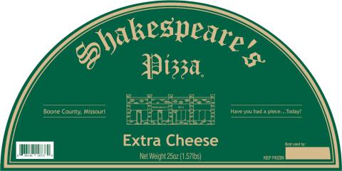 Image 1 “Shakespeare’s Pizza Extra Cheese label”