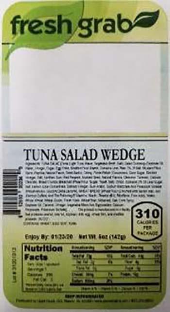 Product labeling, Fresh Grab Tuna Salad Wedge Sandwich 5 oz
