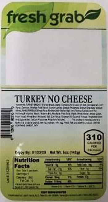 Product labeling, Fresh Grab Turkey No Cheese Wedge Sandwich 5 oz