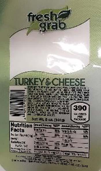 Product labeling, Fresh Grab Turkey & Cheese Wedge Sandwich 5 oz