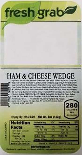 Product labeling, Fresh Grab Ham & Cheese Wedge Sandwich 5 oz